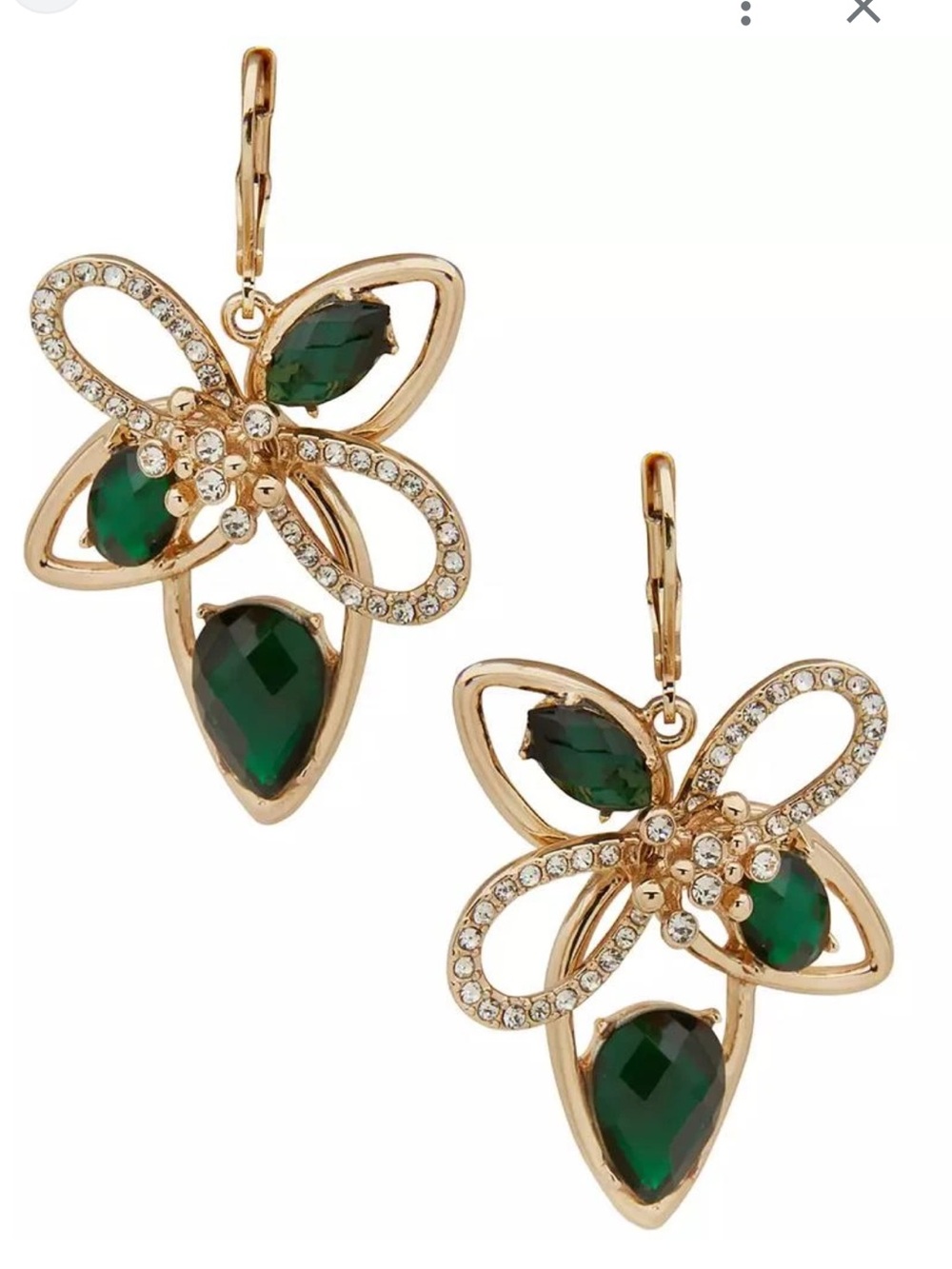 Anne Klein Gold-Tone Floral Drop Earrings with Emerald Stones